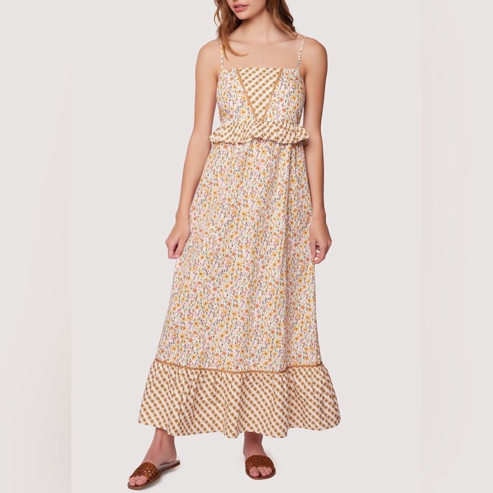 LOST + WANDER Spring Sunrise Floral Print Prairie Boho Maxi Dress Medium